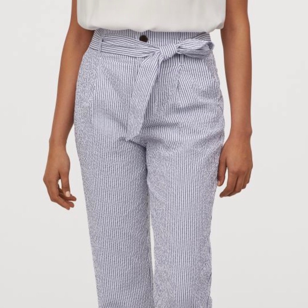 [H&M] Paper Bag High Waist Seersucker Ankle Pants